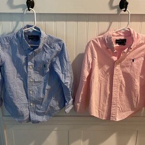 Boys Pink/Blue Gingham Polo Ralph Lauren Long Sleeve Button Down Lot